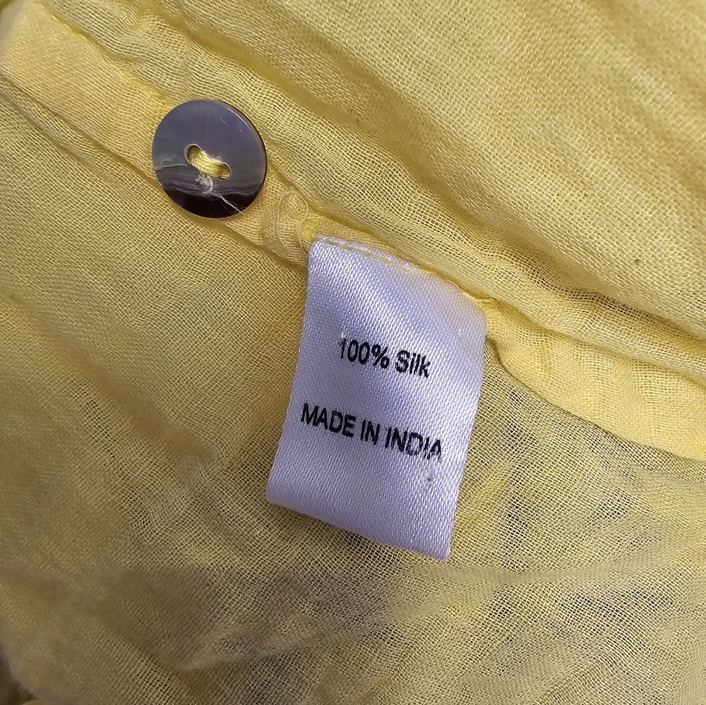 Banjanan 100% Silk Tropical Ruffle Floral Yellow Mini Dress Small Preowned - Picture 10 of 11
